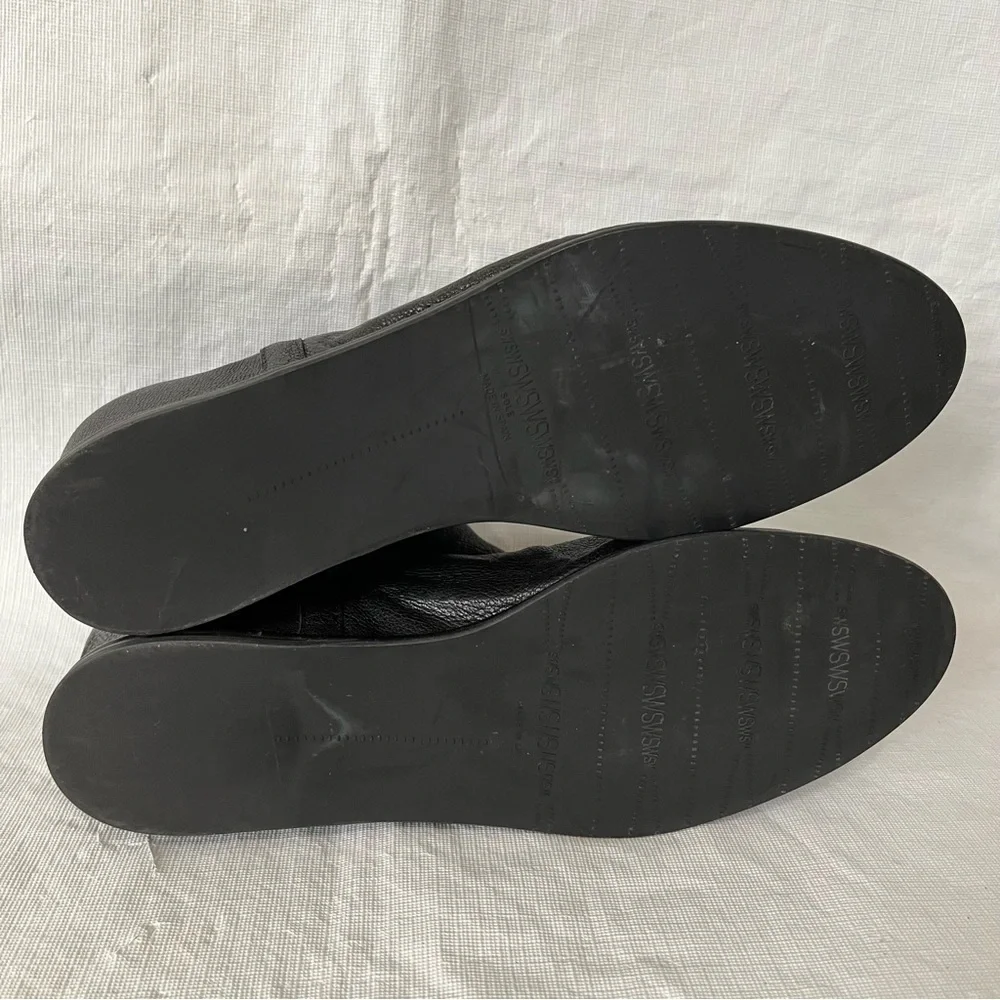 Stewart Weitzman Sprite Slouchy Black Leather Wedge Ankle Booties